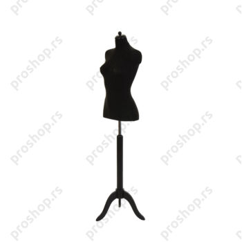 Krojačka lutka 1/2 tela, ženska, crna, na crnom drvenom tronošcu
