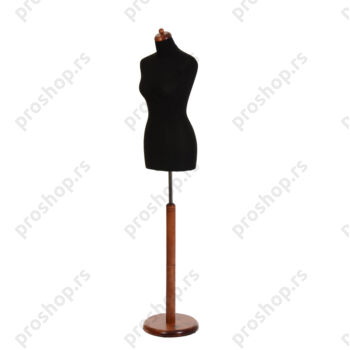 Krojačka lutka, ženska, 34, crna, na drvenoj okrugloj stopi, mahagoni boje